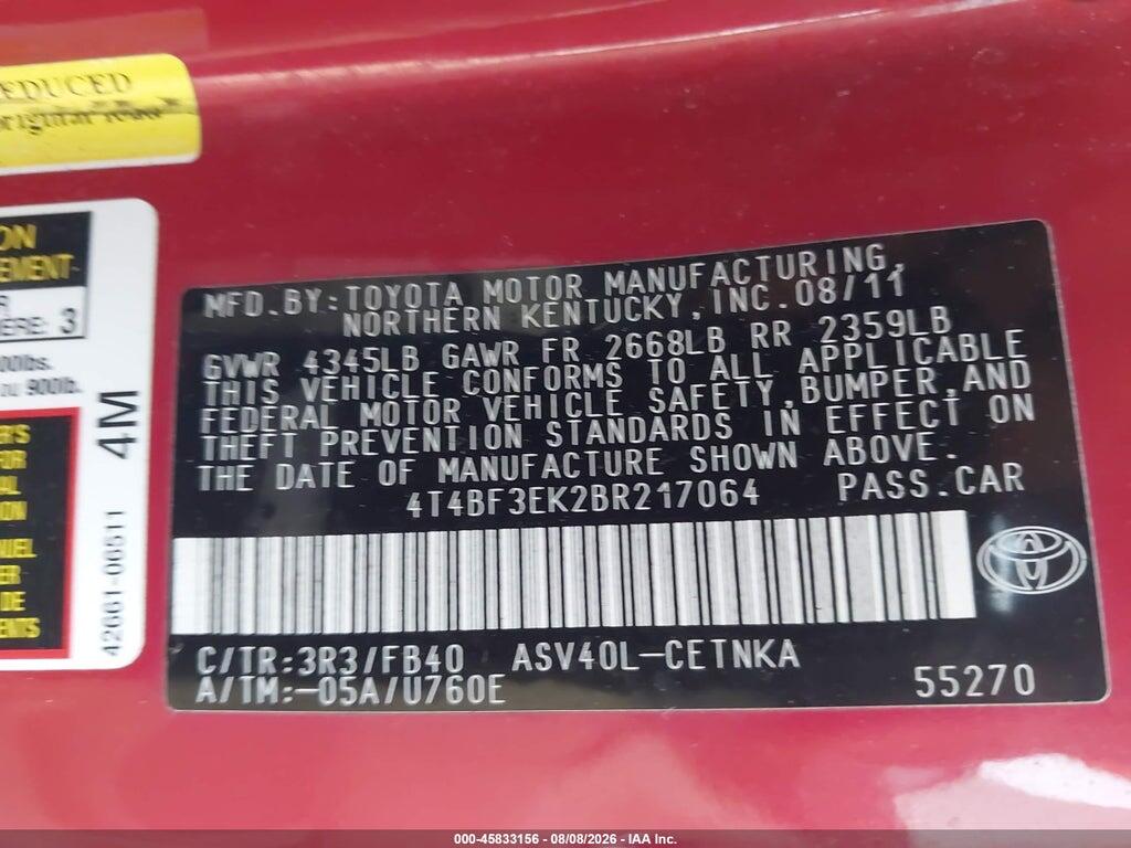 4T4BF3EK2BR217064 2011 TOYOTA CAMRY photo no. 9
