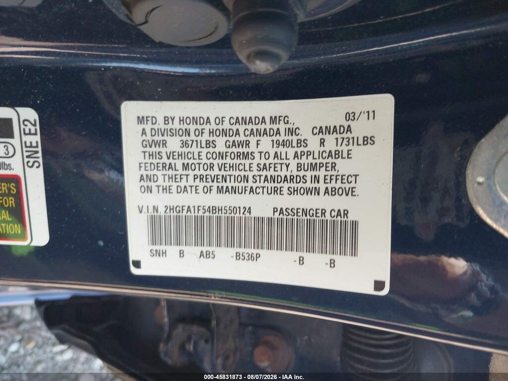 2HGFA1F54BH550124 2011 HONDA CIVIC photo no. 9