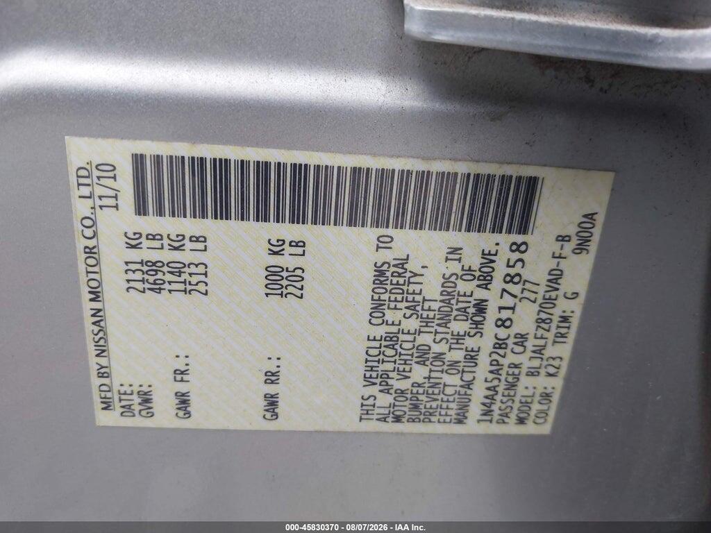 1N4AA5AP2BC817858 2011 NISSAN MAXIMA photo no. 9