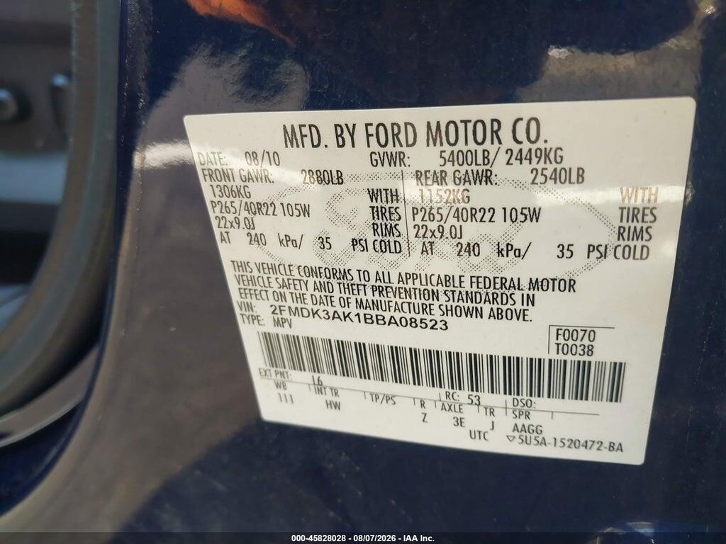 2FMDK3AK1BBA08523 2011 FORD EDGE photo no. 9