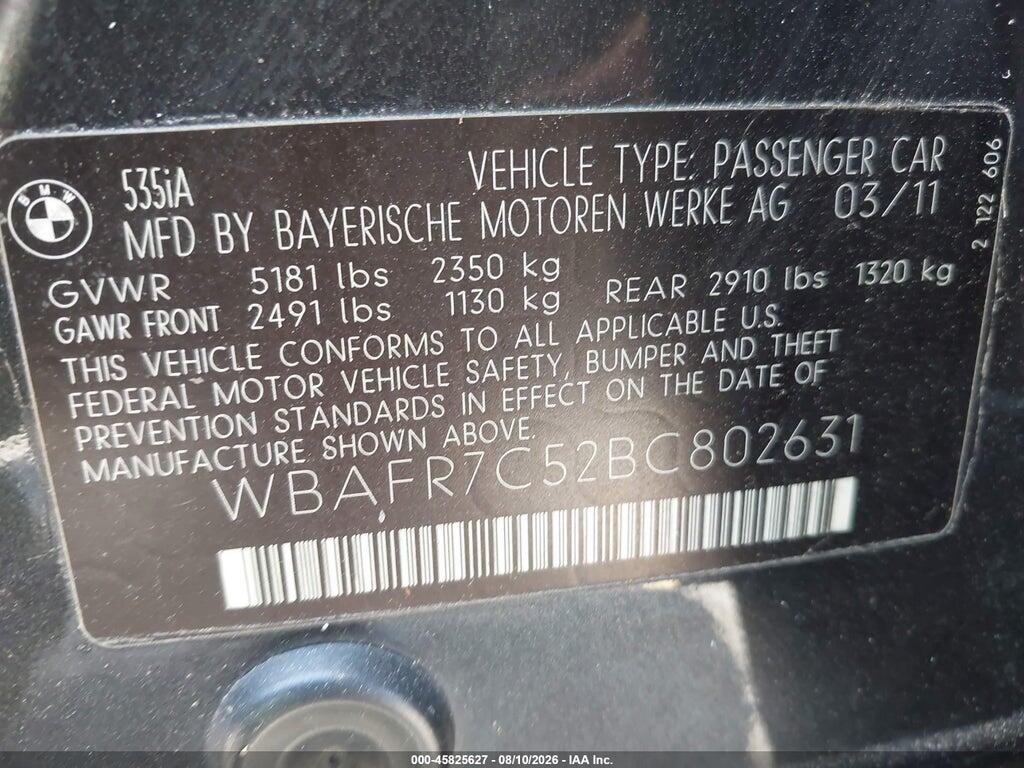 WBAFR7C52BC802631 2011 BMW 535I photo no. 9