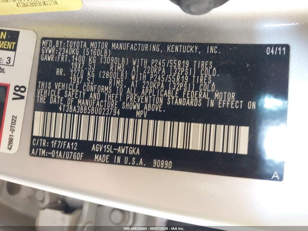 4T3BA3BB5BU023794 2011 TOYOTA VENZA photo no. 9