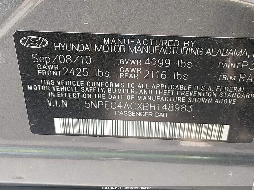 5NPEC4ACXBH148983 2011 HYUNDAI SONATA photo no. 9
