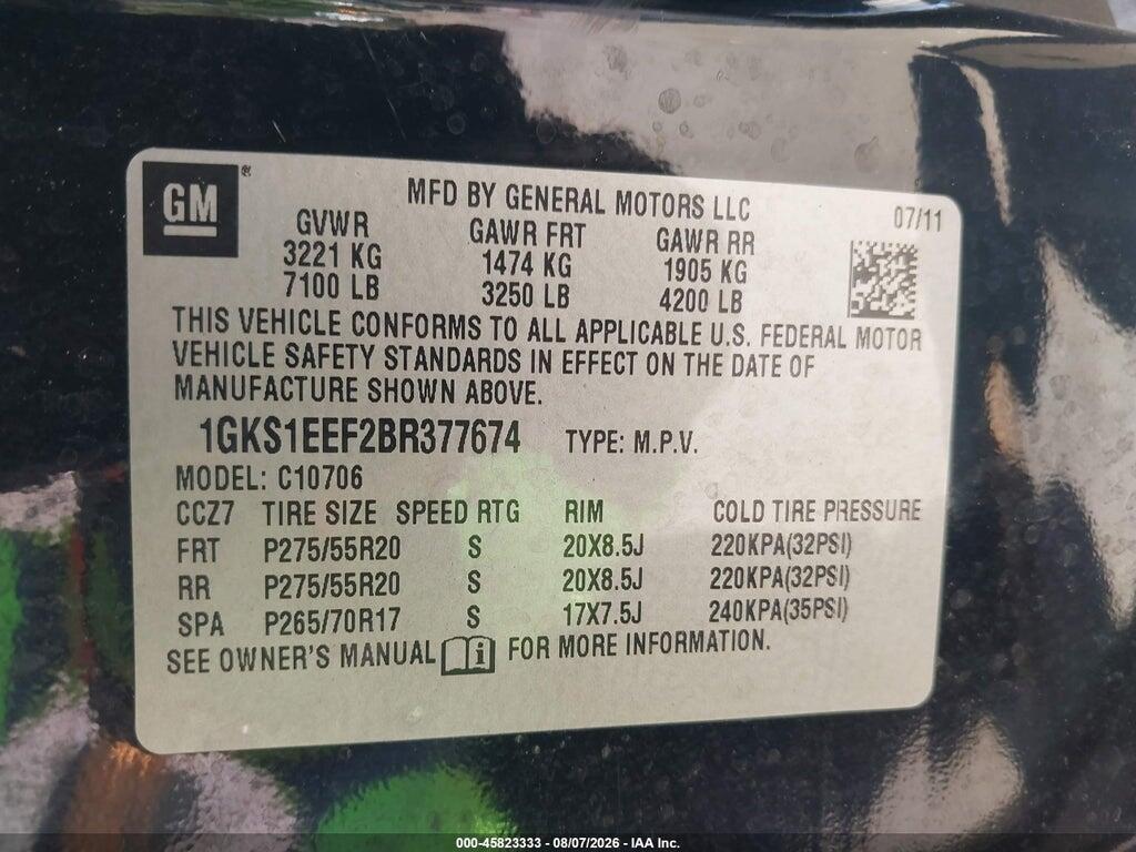 1GKS1EEF2BR377674 2011 GMC YUKON photo no. 9