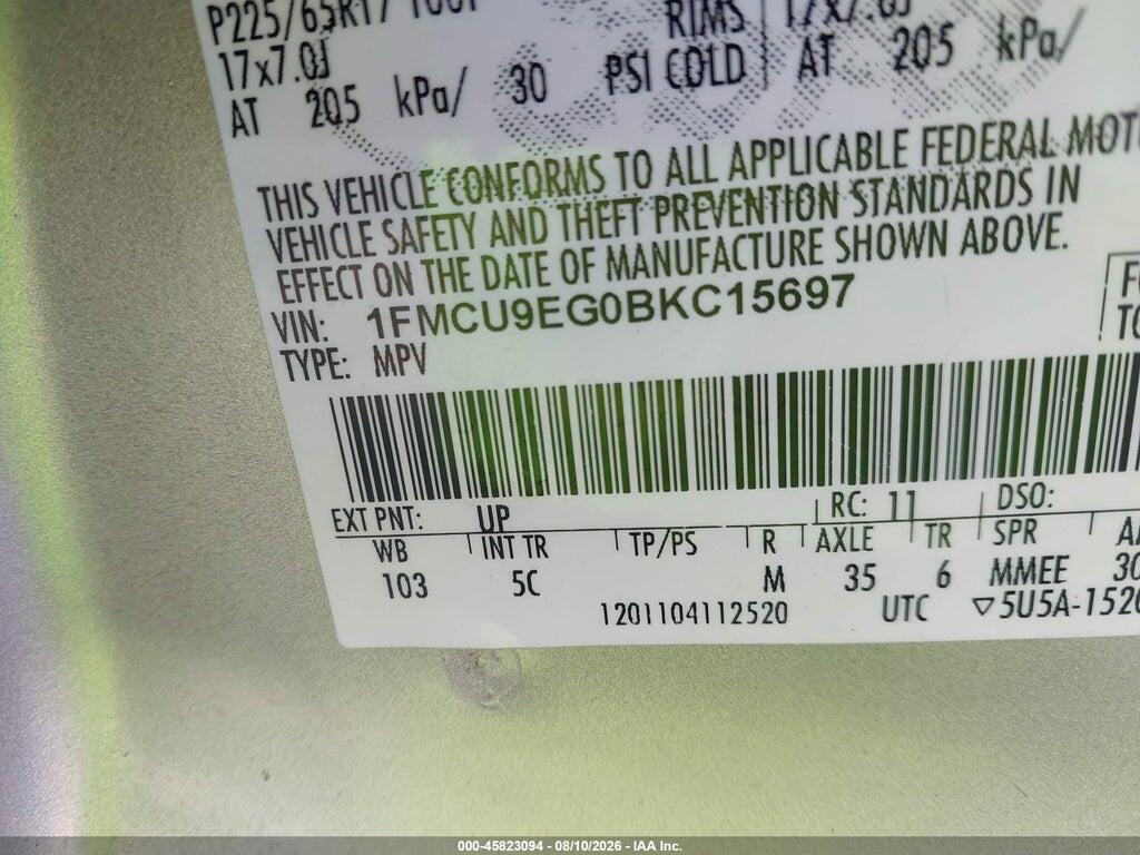 1FMCU9EG0BKC15697 2011 FORD ESCAPE photo no. 9