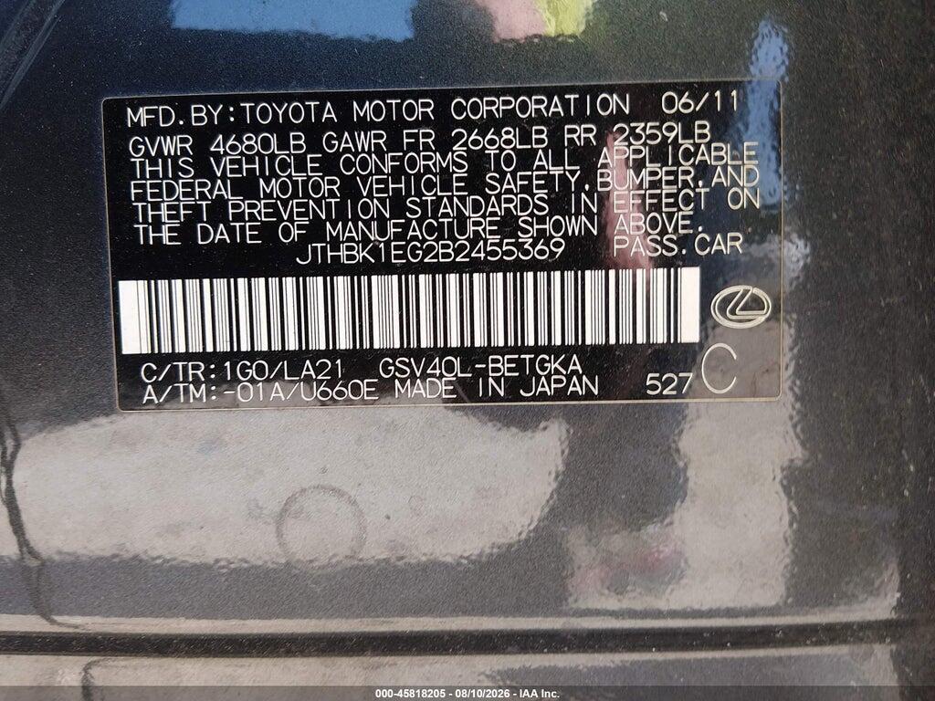 JTHBK1EG2B2455369 2011 LEXUS ES 350 photo no. 9
