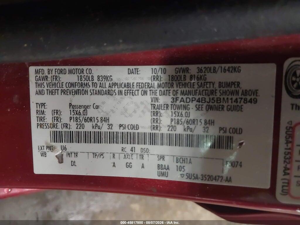 3FADP4BJ5BM147849 2011 FORD FIESTA photo no. 9