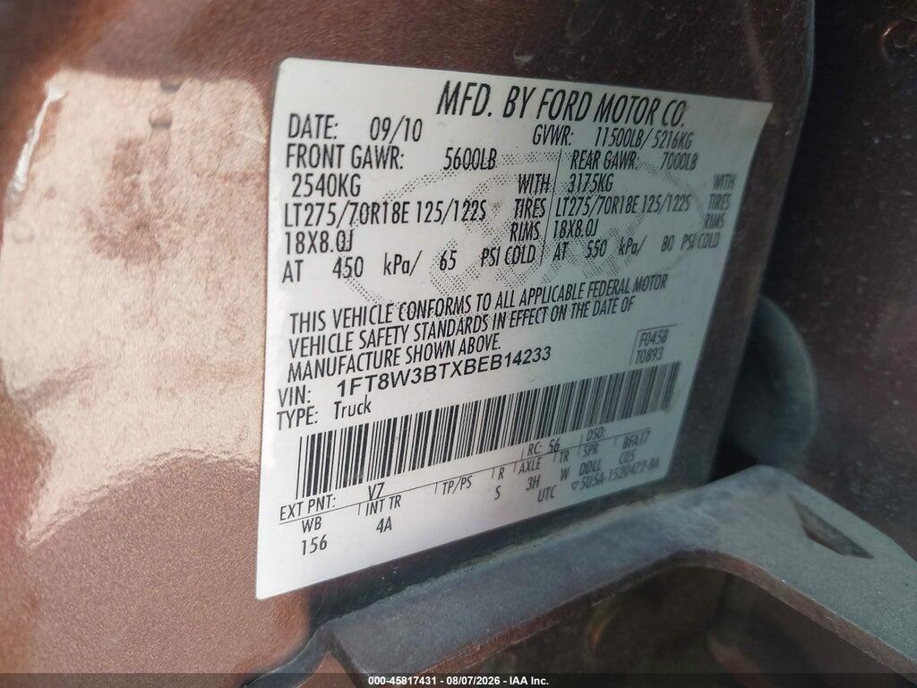 1FT8W3BTXBEB14233 2011 FORD F-350 photo no. 9