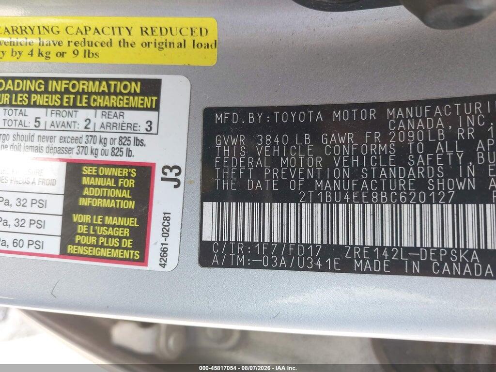 2T1BU4EE8BC620127 2011 TOYOTA COROLLA photo no. 9