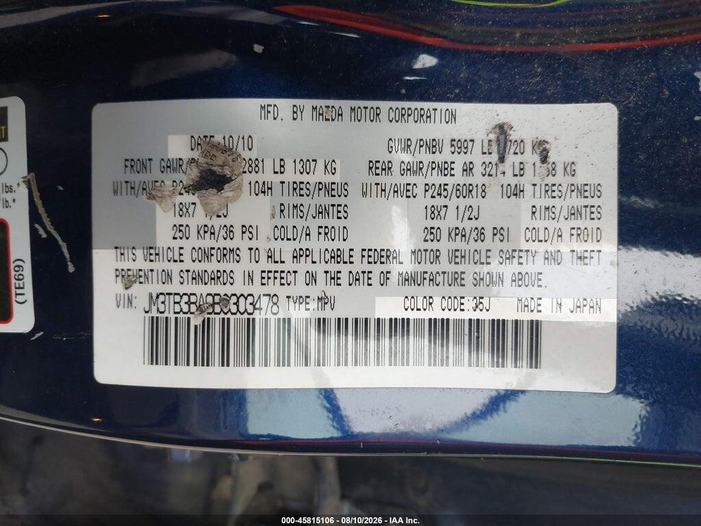 JM3TB3BA9B0303478 2011 MAZDA CX-9 photo no. 9