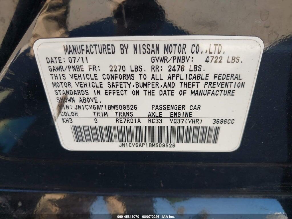 JN1CV6AP1BM509526 2011 INFINITI G37 photo no. 9