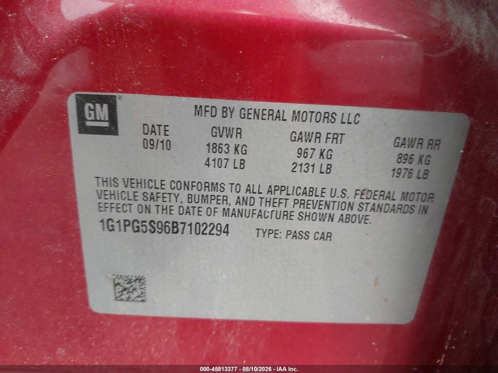 1G1PG5S96B7102294 2011 CHEVROLET CRUZE photo no. 9