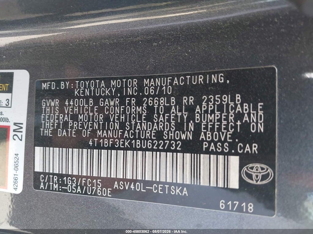 4T1BF3EK1BU622732 2011 TOYOTA CAMRY photo no. 9