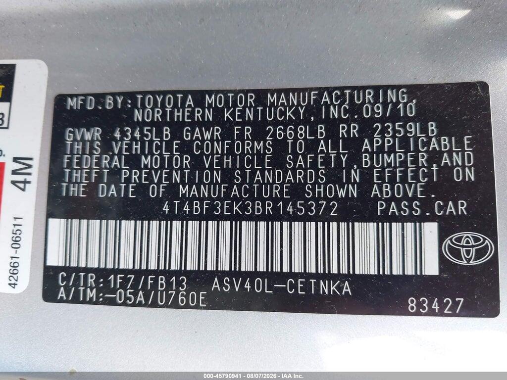 4T4BF3EK3BR145372 2011 TOYOTA CAMRY photo no. 9