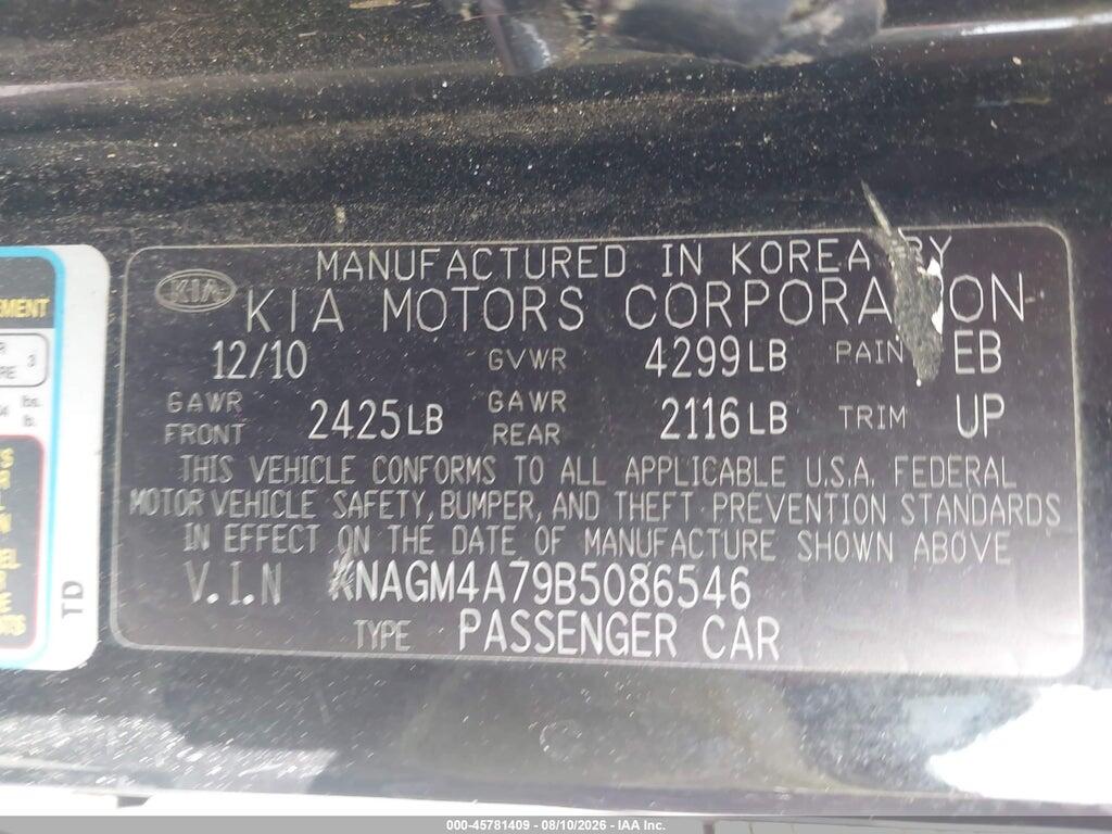 KNAGM4A79B5086546 2011 KIA OPTIMA photo no. 9