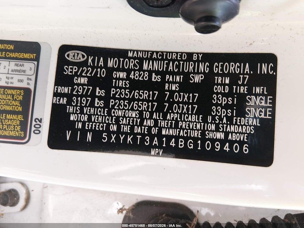 5XYKT3A14BG109406 2011 KIA SORENTO photo no. 9