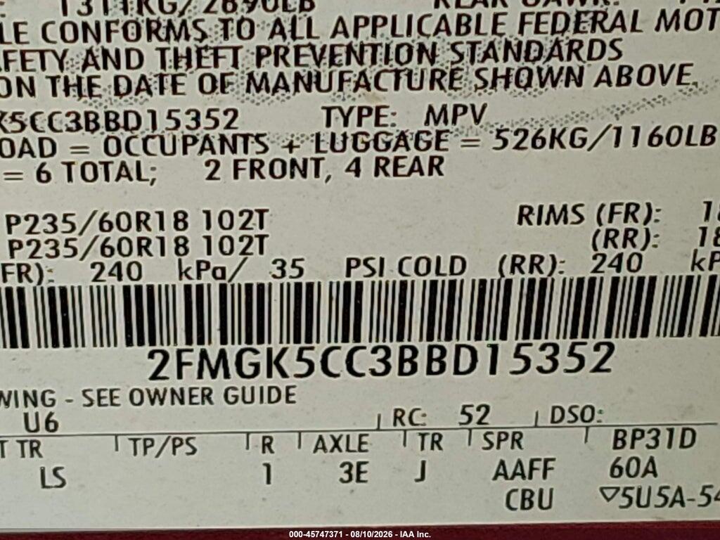 2FMGK5CC3BBD15352 2011 FORD FLEX photo no. 9