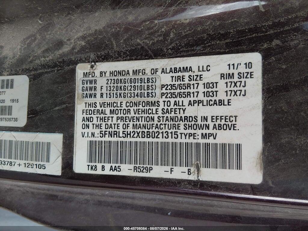 5FNRL5H2XBB021315 2011 HONDA ODYSSEY photo no. 9