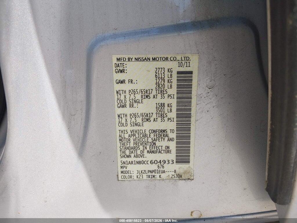 5N1AR1NB0CC604933 2012 NISSAN PATHFINDER photo no. 9