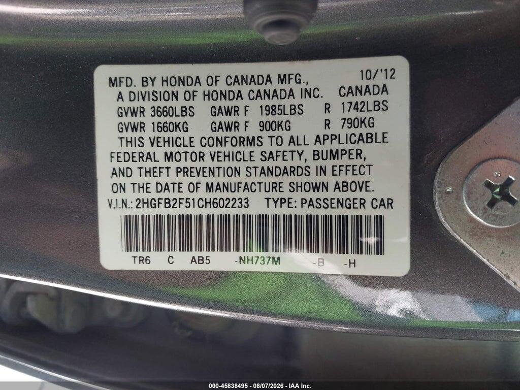 2HGFB2F51CH602233 2012 HONDA CIVIC photo no. 9