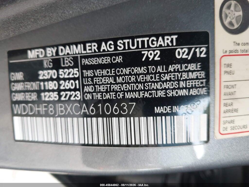 WDDHF8JBXCA610637 2012 MERCEDES-BENZ E 350 photo no. 9
