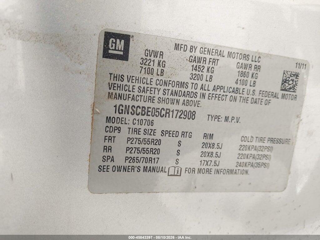 1GNSCBE05CR172908 2012 CHEVROLET TAHOE photo no. 9