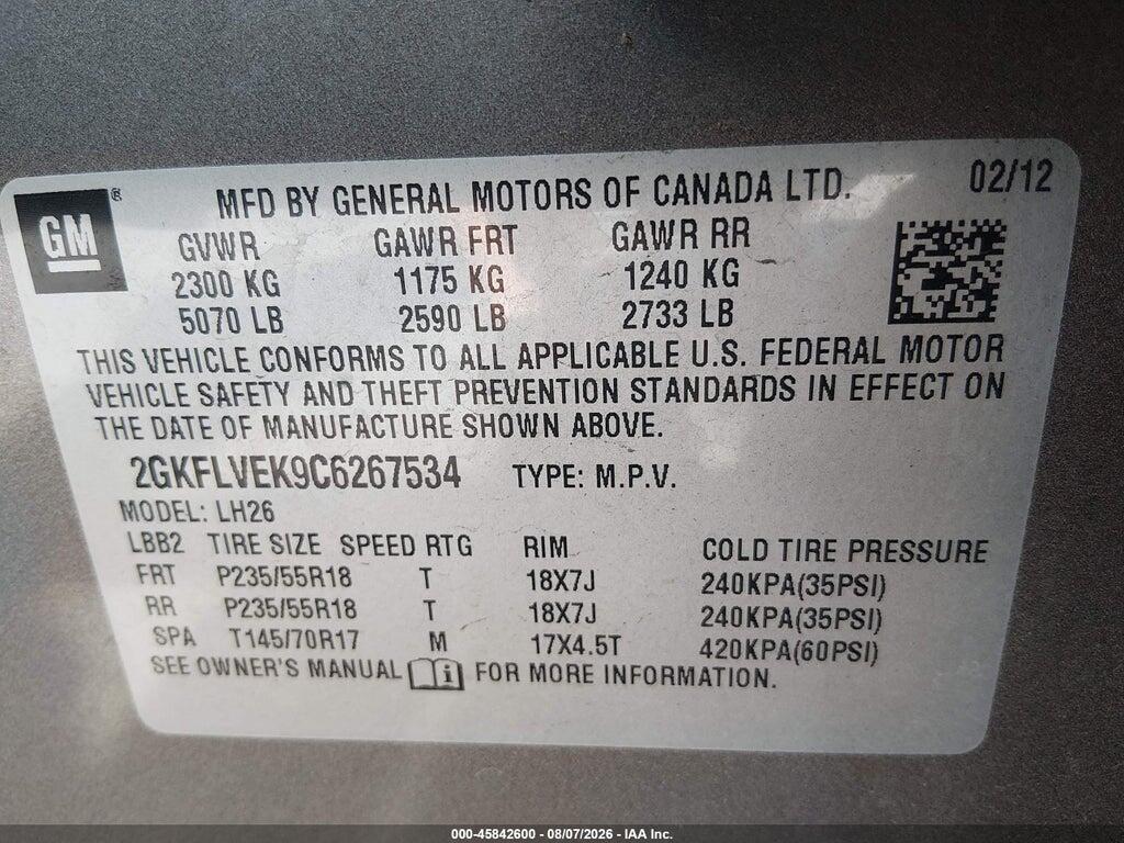 2GKFLVEK9C6267534 2012 GMC TERRAIN photo no. 9