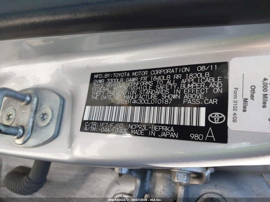 JTDBT4K30CL010187 2012 TOYOTA YARIS photo no. 9
