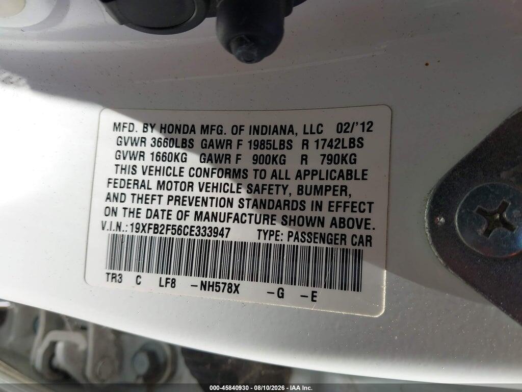 19XFB2F56CE333947 2012 HONDA CIVIC photo no. 9