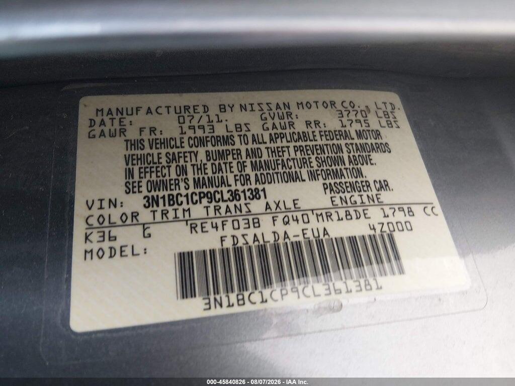 3N1BC1CP9CL361381 2012 NISSAN VERSA photo no. 9