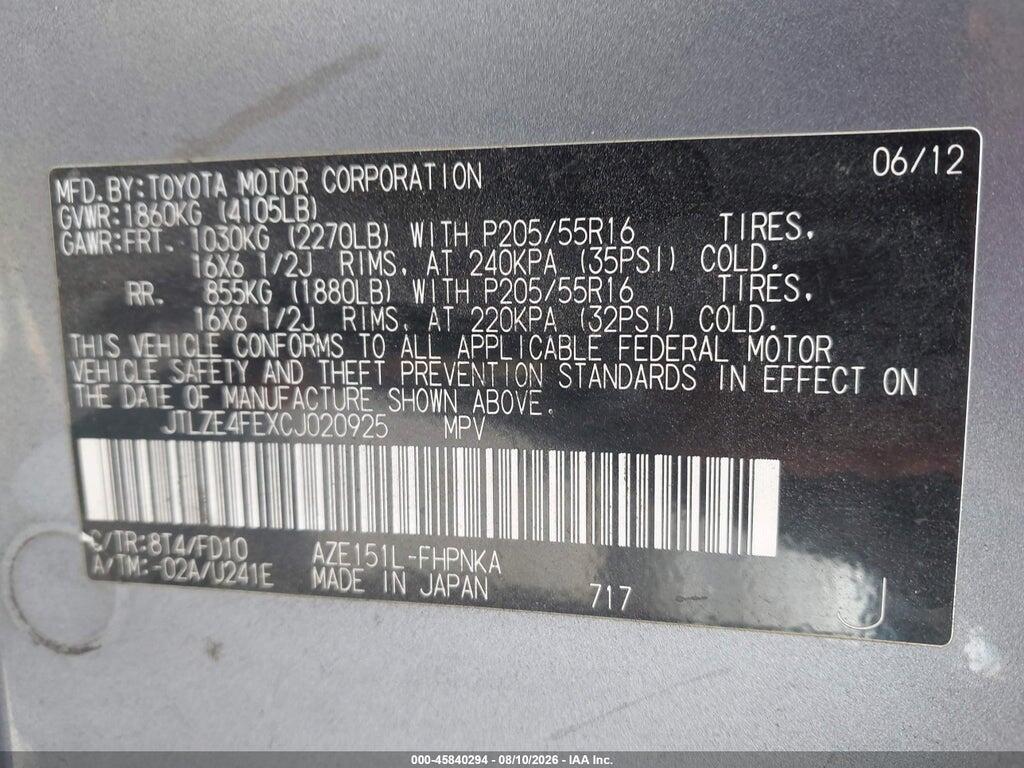 JTLZE4FEXCJ020925 2012 SCION XB photo no. 9