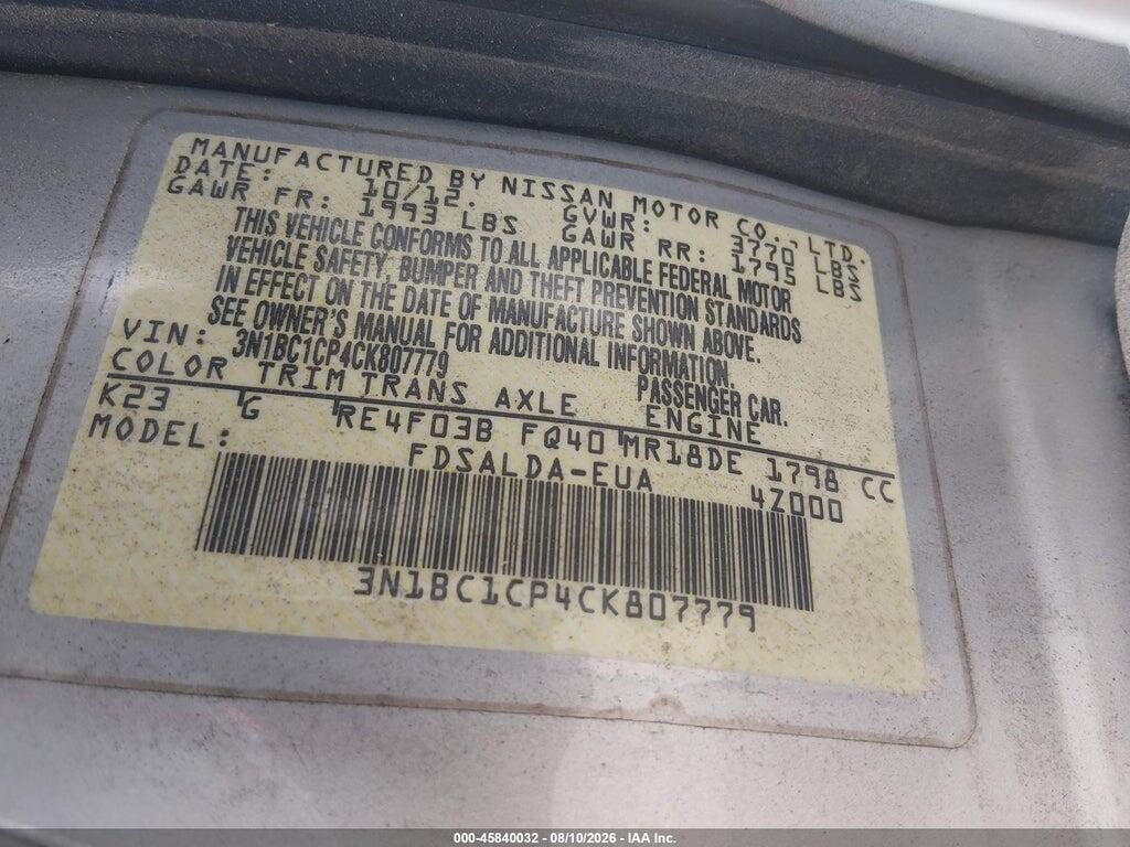 3N1BC1CP4CK807779 2012 NISSAN VERSA photo no. 9