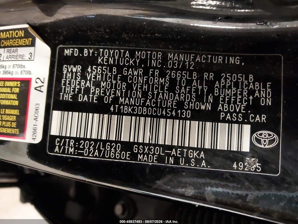 4T1BK3DB0CU454130 2012 TOYOTA AVALON photo no. 9
