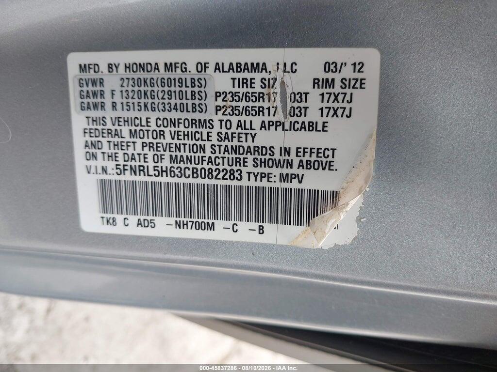 5FNRL5H63CB082283 2012 HONDA ODYSSEY photo no. 9