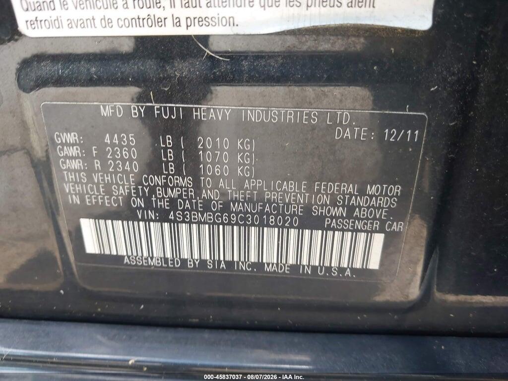 4S3BMBG69C3018020 2012 SUBARU LEGACY photo no. 9