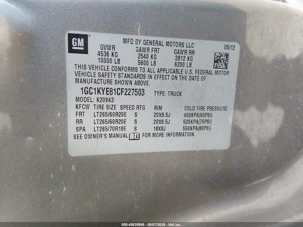 1GC1KYE81CF227503 2012 CHEVROLET SILVERADO 2500HD photo no. 9