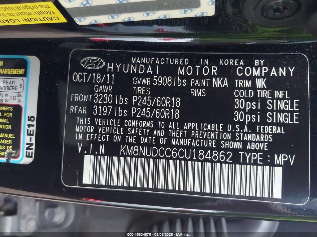 KM8NUDCC6CU184862 2012 HYUNDAI VERACRUZ photo no. 9