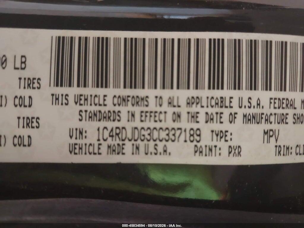 1C4RDJDG3CC337189 2012 DODGE DURANGO photo no. 9