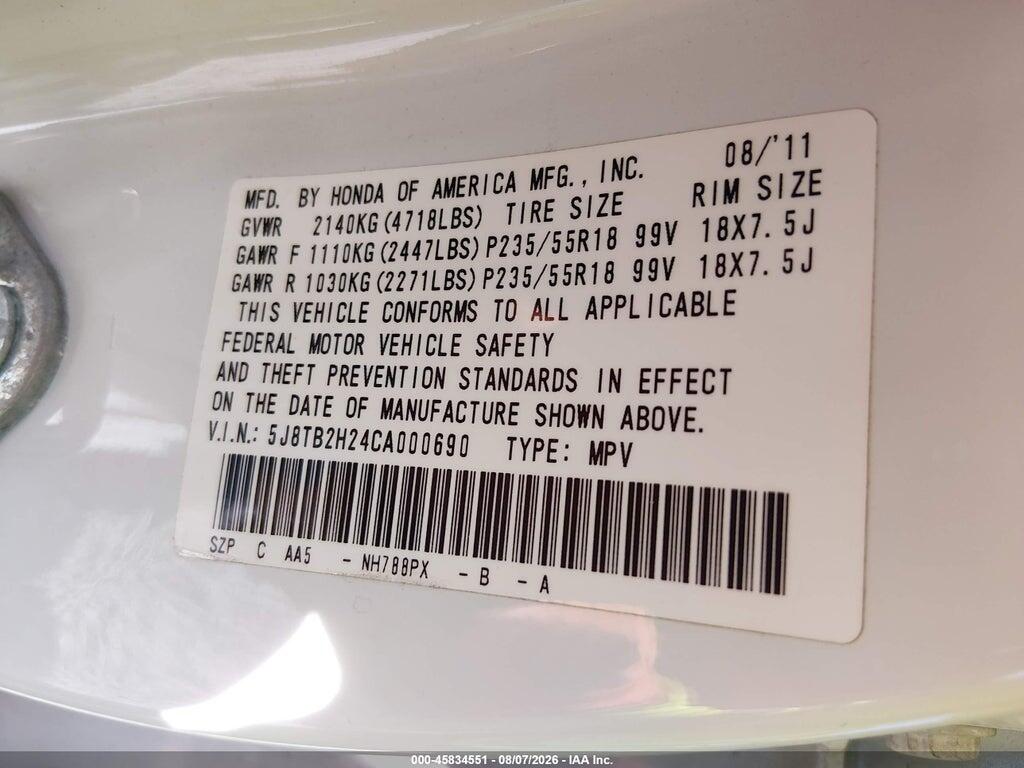 5J8TB2H24CA000690 2012 ACURA RDX photo no. 9