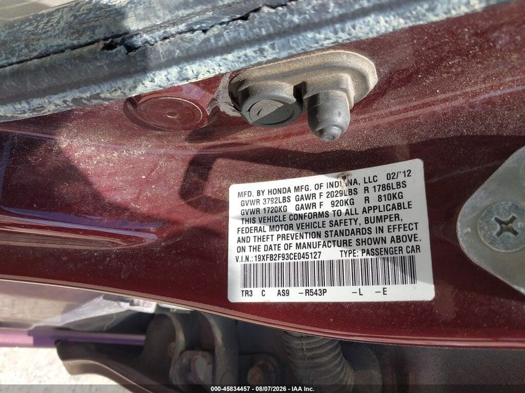 19XFB2F93CE045127 2012 HONDA CIVIC photo no. 9