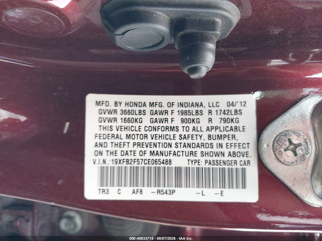 19XFB2F57CE065488 2012 HONDA CIVIC photo no. 9