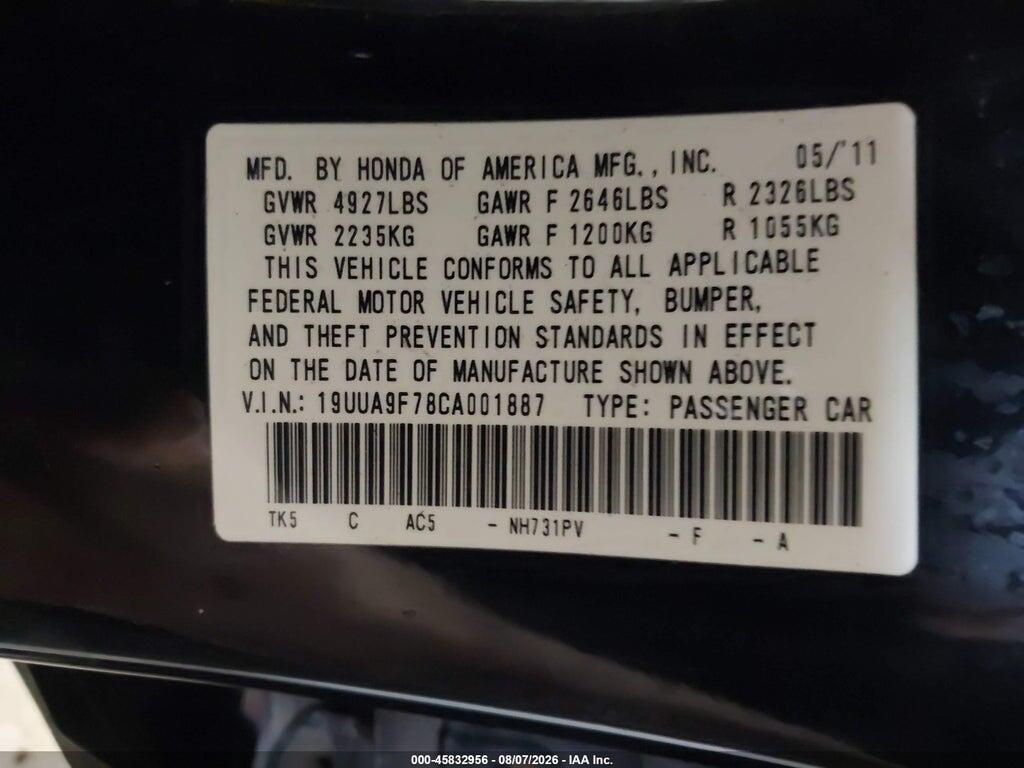 19UUA9F78CA001887 2012 ACURA TL photo no. 9