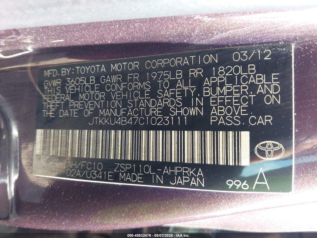 JTKKU4B47C1023111 2012 SCION XD photo no. 9