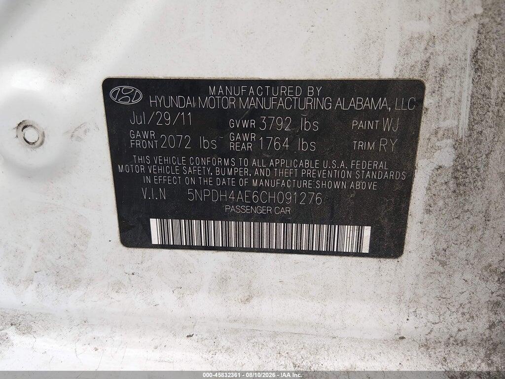5NPDH4AE6CH091276 2012 HYUNDAI ELANTRA photo no. 9