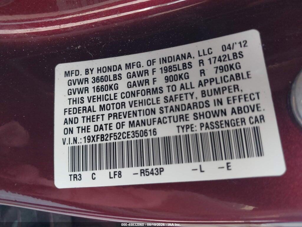 19XFB2F52CE350616 2012 HONDA CIVIC photo no. 9