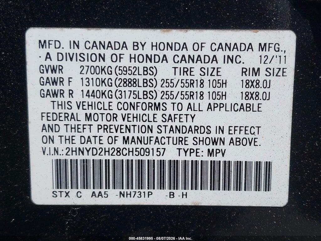 2HNYD2H28CH509157 2012 ACURA MDX photo no. 9