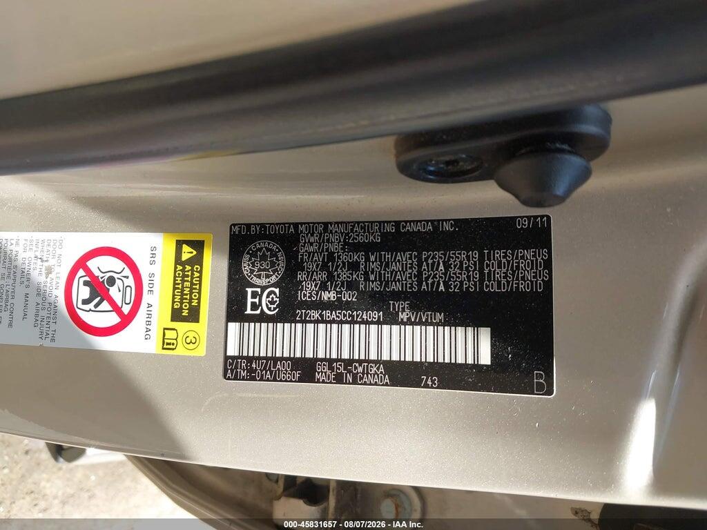 2T2BK1BA5CC124091 2012 LEXUS RX 350 photo no. 9