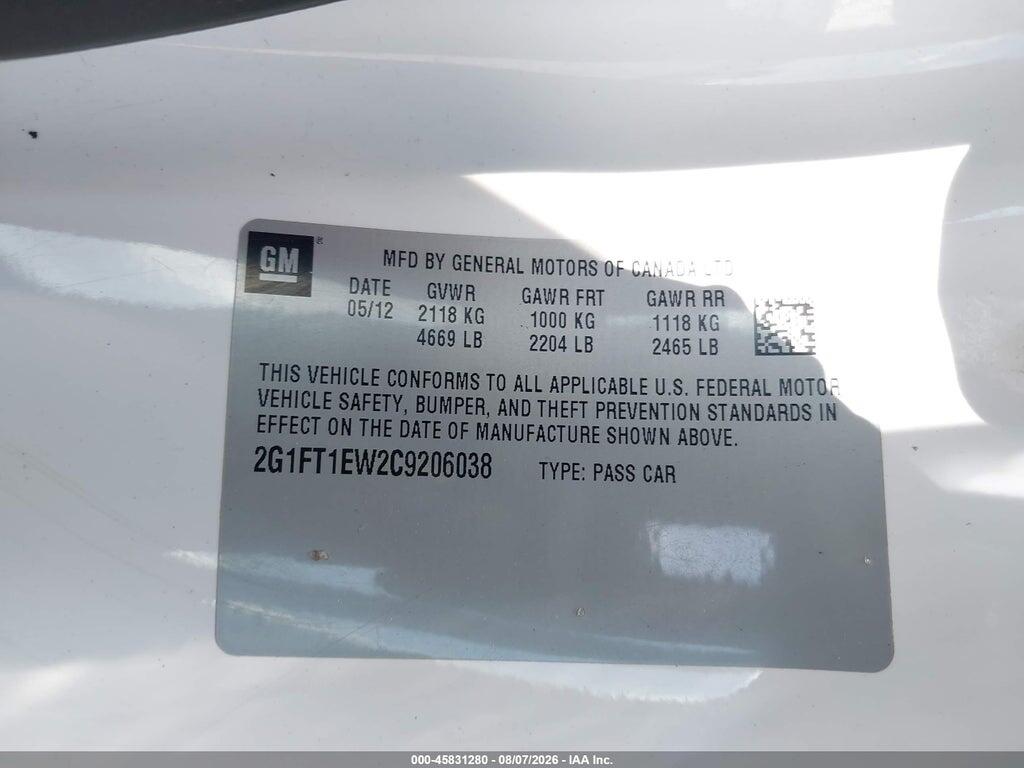 2G1FT1EW2C9206038 2012 CHEVROLET CAMARO photo no. 9