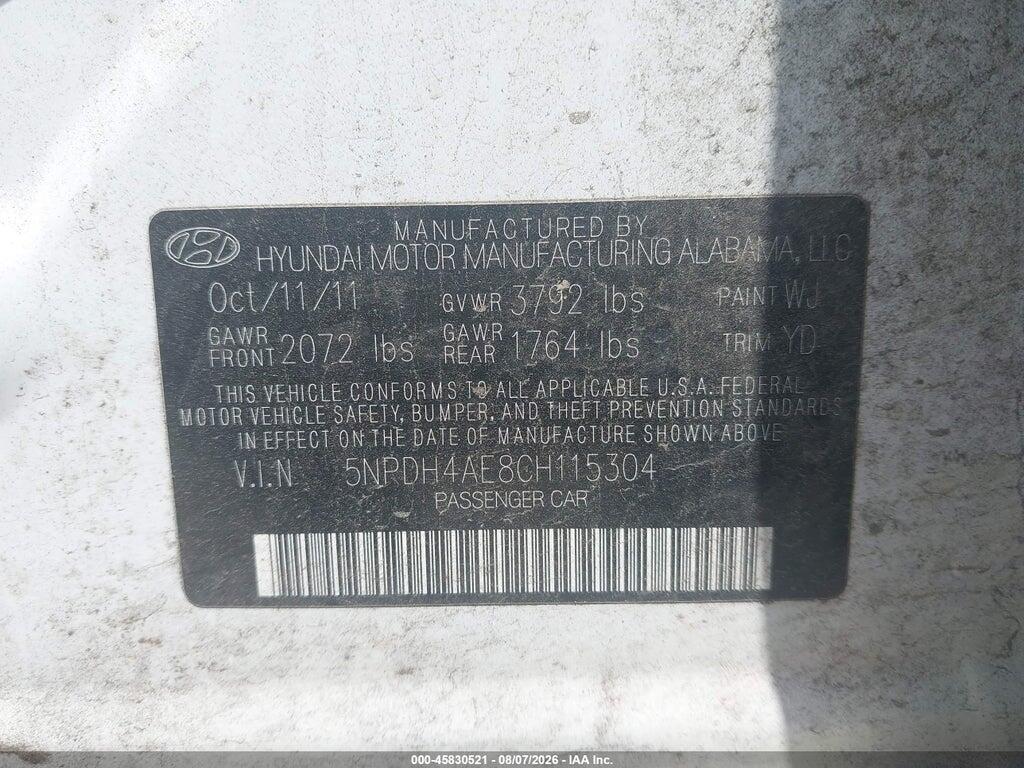 5NPDH4AE8CH115304 2012 HYUNDAI ELANTRA photo no. 9