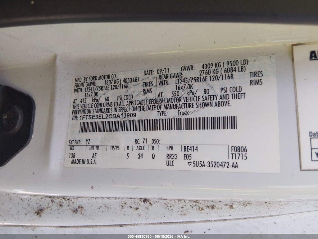 1FTSE3EL2CDA13909 2012 FORD E-350 SUPER DUTY photo no. 9